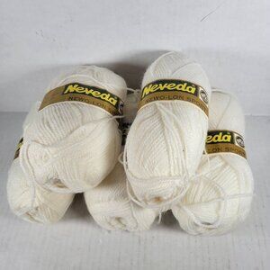 5 Skeins Neveda Newo-Lon White Vintage Discontinued Sport Weight Acrylic Yarn